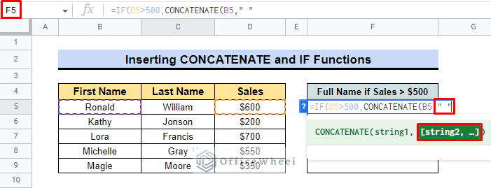add space as argument in concatenate if function