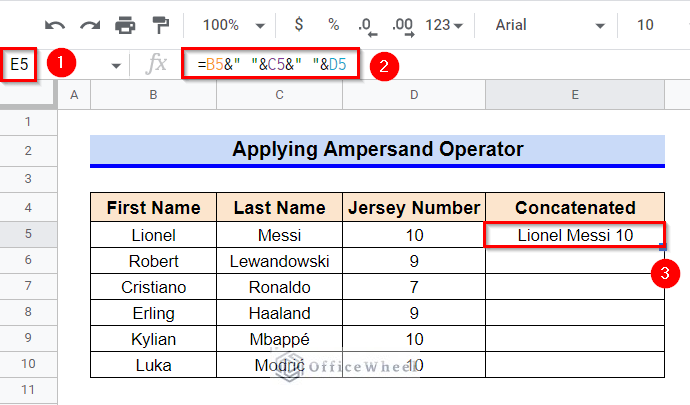 Applying Ampersand Operator to Concatenate Multiple Cells in Google Sheets
