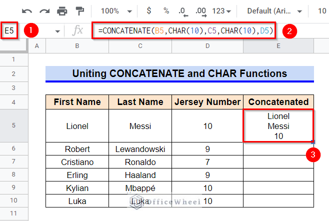 Uniting CONCATENATE and CHAR Functions to Concatenate Multiple Cells in Google Sheets