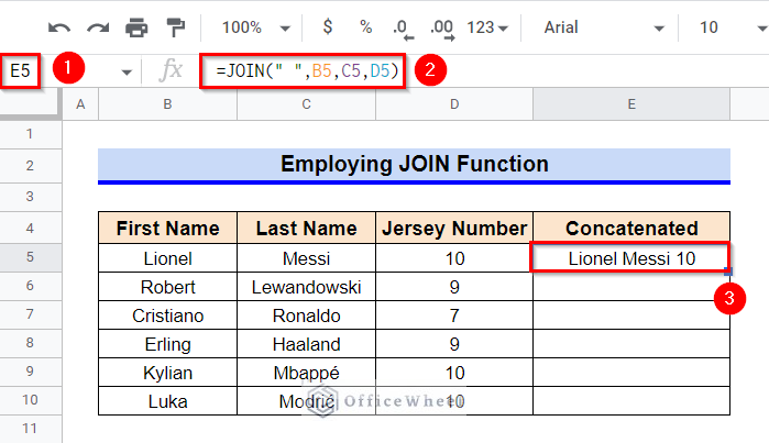 Employing JOIN Function to Concatenate Multiple Cells in Google Sheets