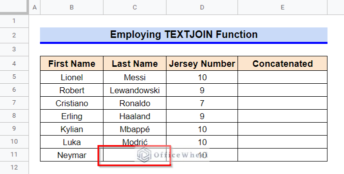 Employing TEXTJOIN Function to Concatenate Multiple Cells in Google Sheets
