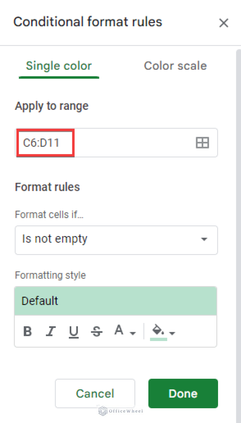 Conditional Formatting Between Two Values in Google Sheets