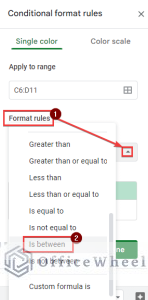 Conditional Formatting Between Two Values in Google Sheets