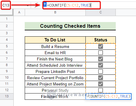 Counting checked items in google sheets