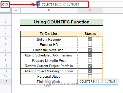 Alternative of countif function to checkbox google sheets