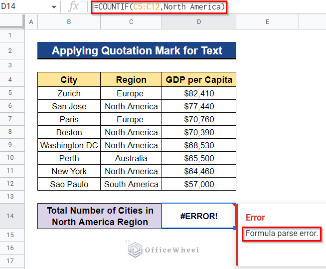 Applying Quotation Mark for Text If COUNTIF Function Is Not Working in Google Sheets