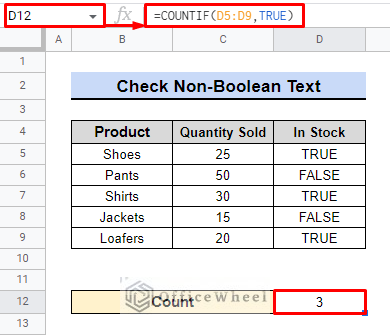 final output for non boolean text in google sheets