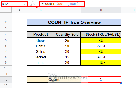 overview image of countif true in google sheets