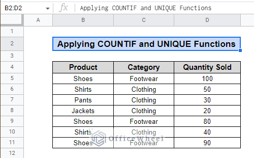 dataset for countif unique values in google sheets