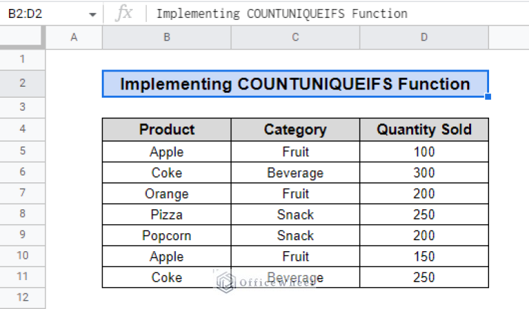 Use COUNTIF Function to Count Unique Values in Google Sheets