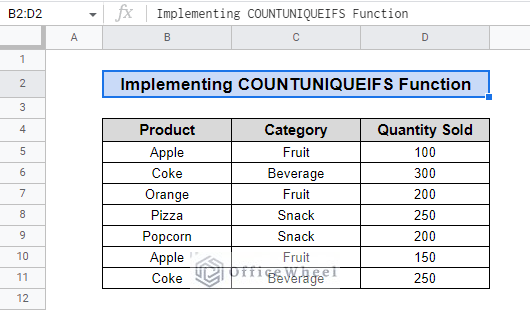 dataset for implementing countuniqueifs function