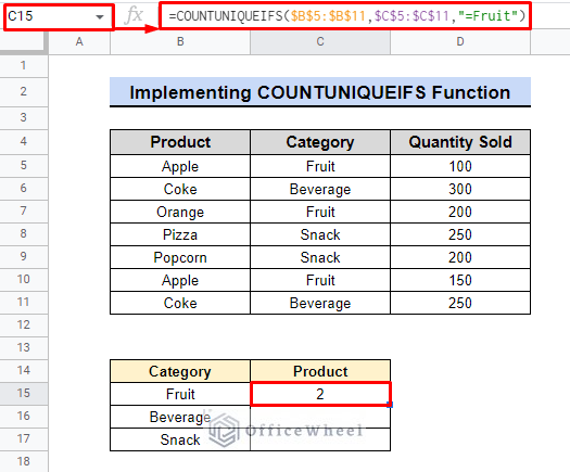 formulation of countuniqueifs function
