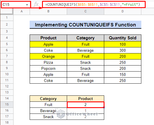 countuniqueifs function to countif unique value in google sheets