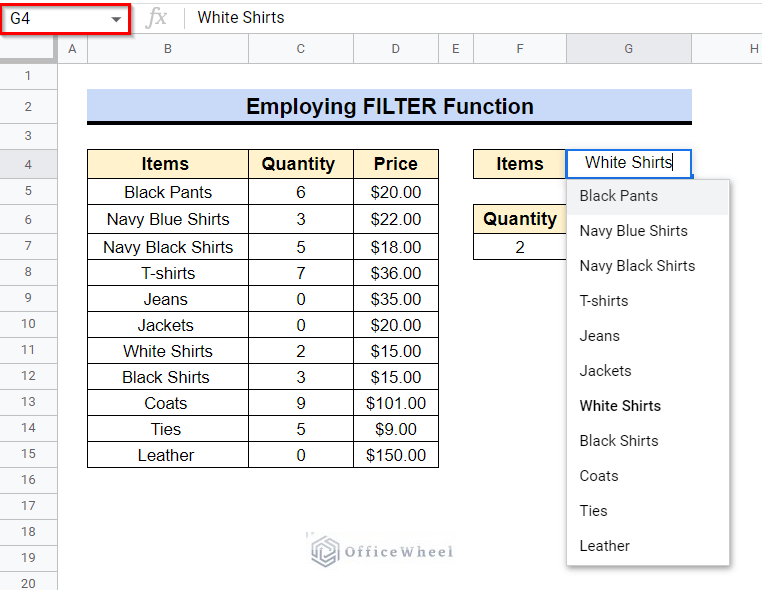 Employing FILTER Function to Use Data Validation & Filter in Google Sheets