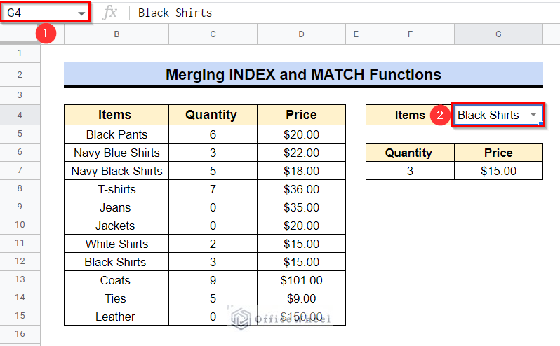 Merging INDEX and MATCH Functions to Use Data Validation & Filter in Google Sheets