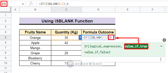 insert value in google sheets if function to find and replace blank cells