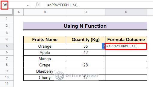 apply arrayformula in google sheets