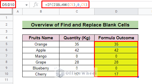 overview of find and replace blank cells in google sheets