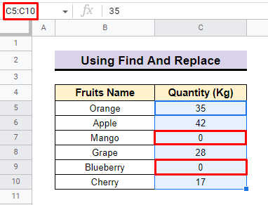find and replace blank cells with zero in google sheets