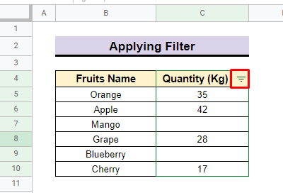 create a filter in google sheets
