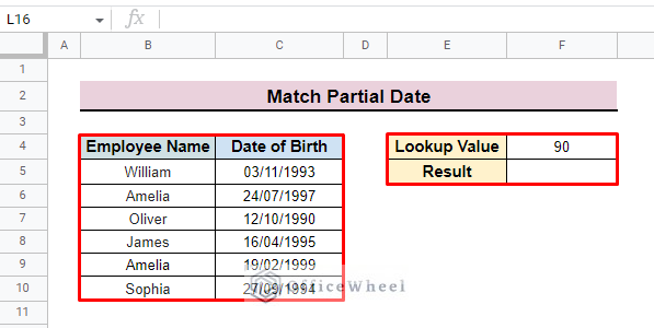 develop dataset to look up partial date