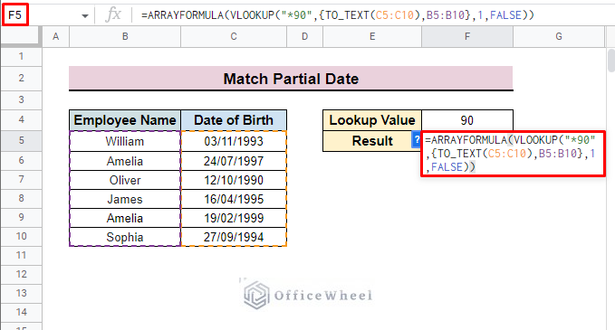 insert arrayformula for partial date