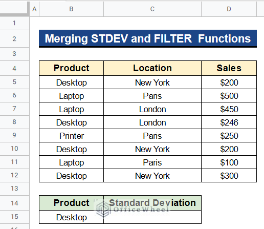 Dataset for Merging STDEV and FILTER  Functions to Calculate Standard Deviation IF in Google Sheets