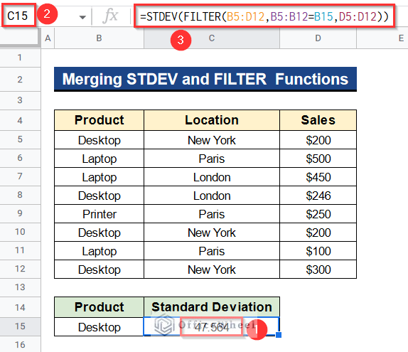 Entering Formula to Calculate Standard Deviation IF in Google Sheets