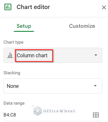 Selecting Column Chart under Chart Editor Window