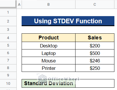 Dataset to Calculate Standard Deviation