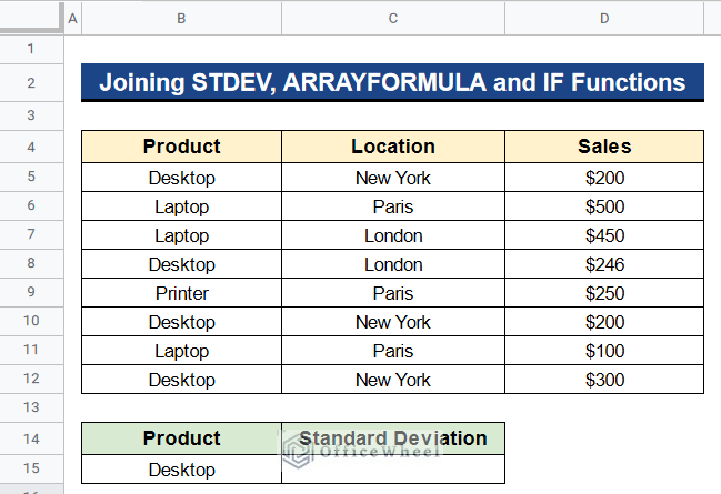Dataset for Joining STDEV, ARRAYFORMULA and IF Functions to Calculate Standard Deviation