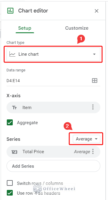 Changing chart type and aggregate type