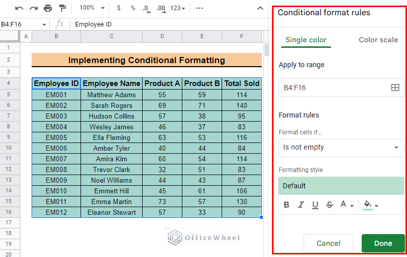 conditional formatting side panel