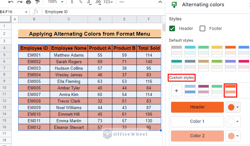 How to Add Alternating Colors Every 2 Rows in Google Sheets