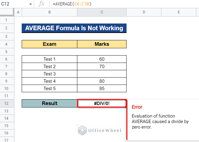 Ignore Blank Cells While Using the AVERAGE Formula Is Not Working in Google Sheets