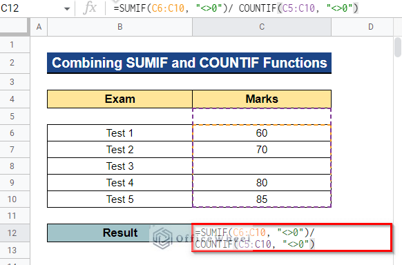 Combining SUMIF and COUNTIF Functions to Ignore Blank Cells in AVERAGE Formula in Google Sheets
