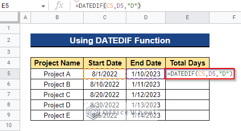 Using DATEDIF Function to Calculate Time Between Dates in Google Sheets