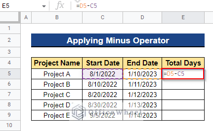 Applying Minus Operator to Calculate Time Between Dates in Google Sheets