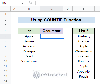 dataset used to check if value exists in range in google sheets with countif function