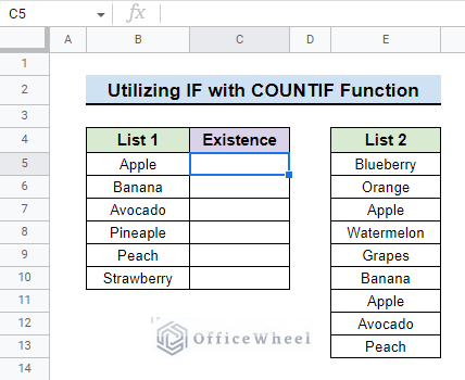 dataset used to check if value exist in range with countif and if function