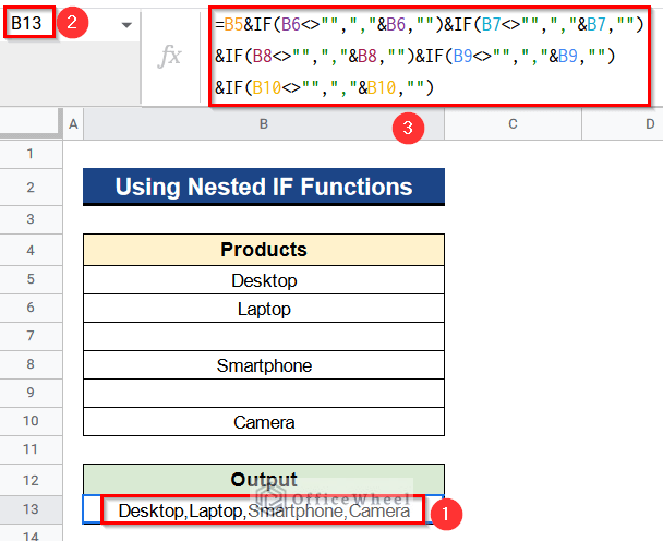 Using Nested IF Functions to Concatenate If Cell Is Not Blank in Google Sheets