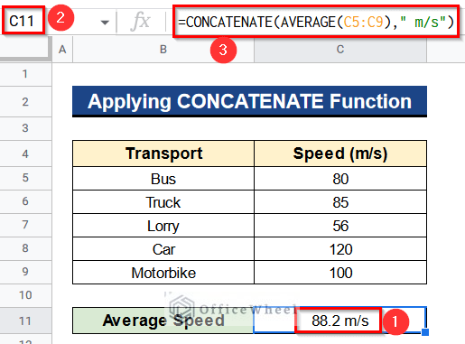 Applying CONCATENATE Function to Concatenate Text and Formula in Google Sheets