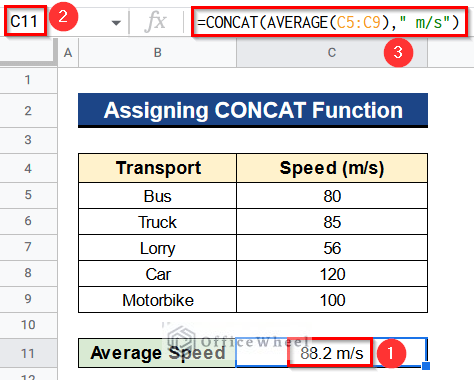 Assigning CONCAT Function to Concatenate Text and Formula in Google Sheets