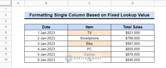 Conditional Formatting Single Column Based on Fixed Lookup Value in Google Sheet with INDEX MATCH