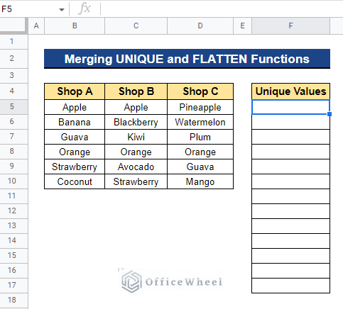 Merging UNIQUE and FLATTEN Functions to Count Unique Values in Multiple Columns in Google Sheets