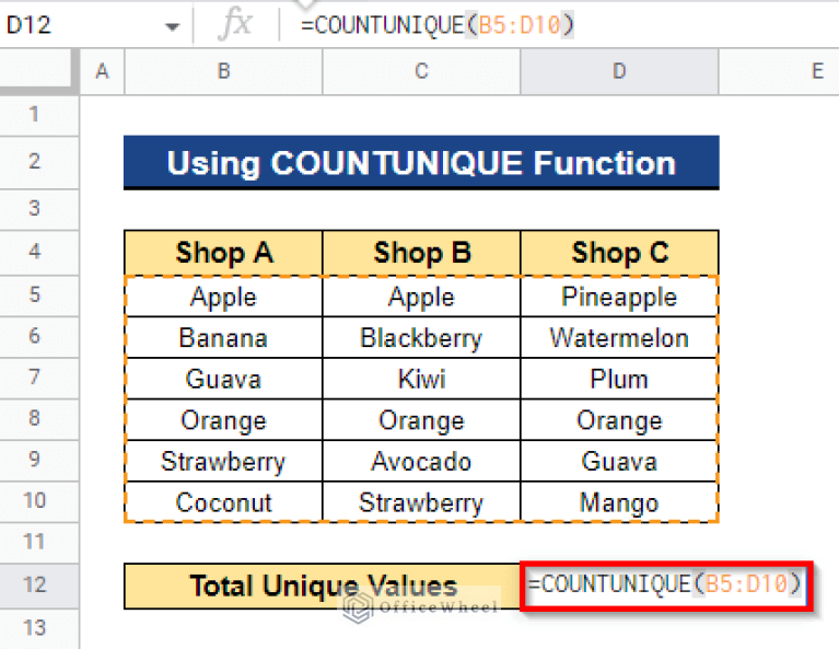 How to Count Unique Values in Multiple Columns in Google Sheets