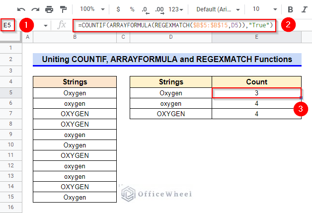 Uniting COUNTIF, ARRAYFORMULA, and REGEXMATCH Functions to execute Google Sheets case sensitive COUNTIF Operation
