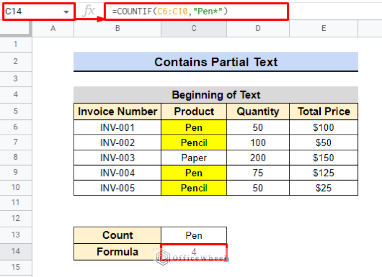 Use countif if cell contains specific text in google sheets