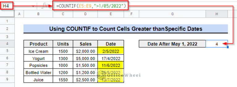 COUNTIF with Greater than and Less than Criteria in Google Sheets