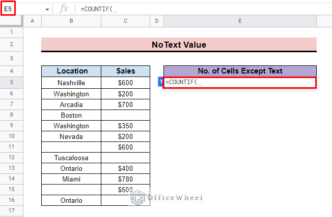 select cell to insert formula in google sheets